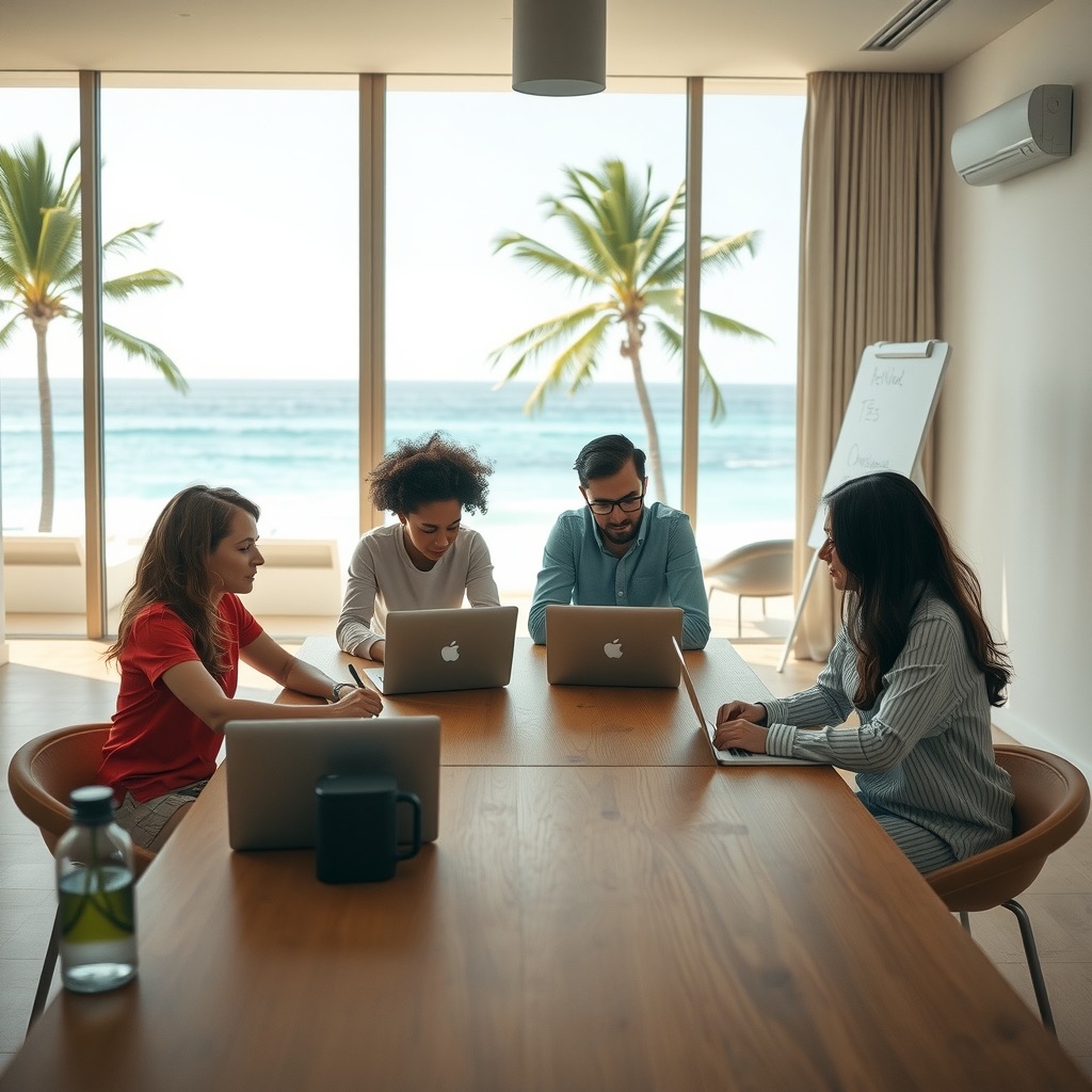 A focused remote-work team in a Philippine residence