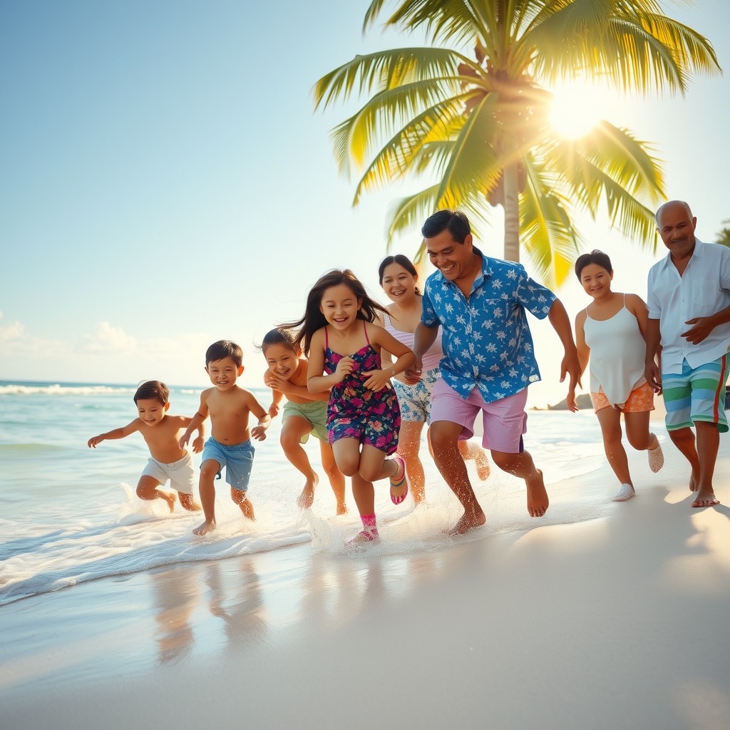 A Filipino family enjoying time together on a beach