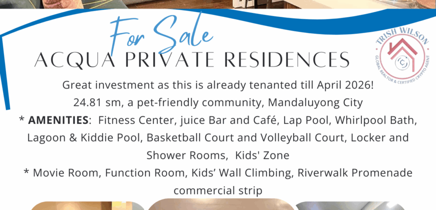 Aqua Residences Penthouse, Mandaluyong condo for sale RFO 1 br