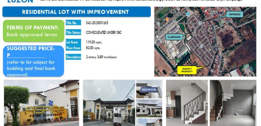 Foreclosed Residential Lot in Pampanga, North Luzon – Aspire Prime Residences (Security Bank)