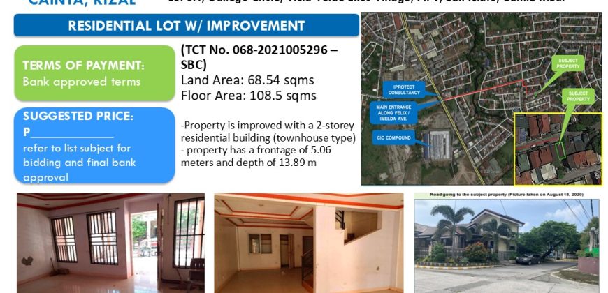 Foreclosed House and Lot in Rizal, Metro Manila – Vista Verde Exec Village (Security Bank)