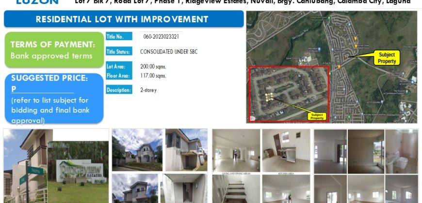 Foreclosed House and Lot in Laguna, South Luzon – Ridgeview Estates (Security Bank)