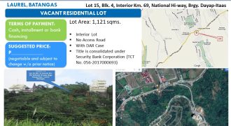 Foreclosed Residential Lot in Batangas, South Luzon (Security Bank)