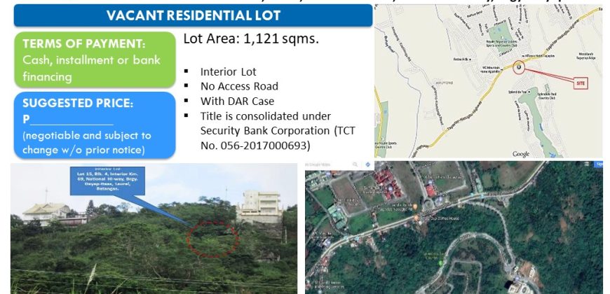 Foreclosed Residential Lot in Batangas, South Luzon (Security Bank)