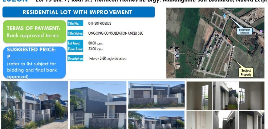 Foreclosed House and Lot in Nueva Ecija, North Luzon – Tierracon Homes III (Security Bank)