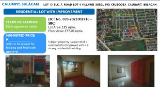 Foreclosed House and Lot in Bulacan, North Luzon – Road Lot 4 Villares Subd. (Security Bank)