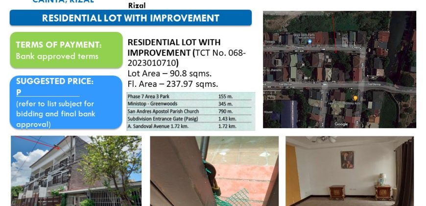 Foreclosed House and Lot in Rizal – Greenwoods Exec. Village (Security Bank)