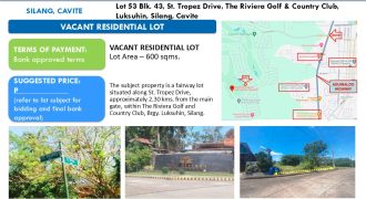 Foreclosed Residential Lot in Cavite, South Luzon – The Riviera Golf & Country Club (Security Bank)