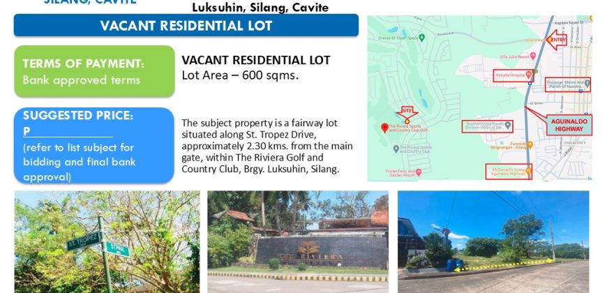 Foreclosed Residential Lot in Cavite, South Luzon – The Riviera Golf & Country Club (Security Bank)