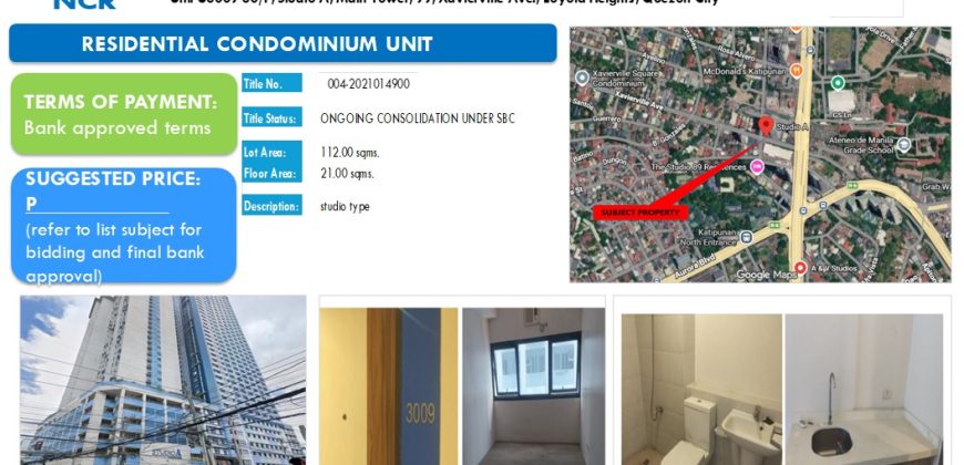 Foreclosed Condo Unit in Quezon City, Metro Manila – Main Tower (Security Bank)
