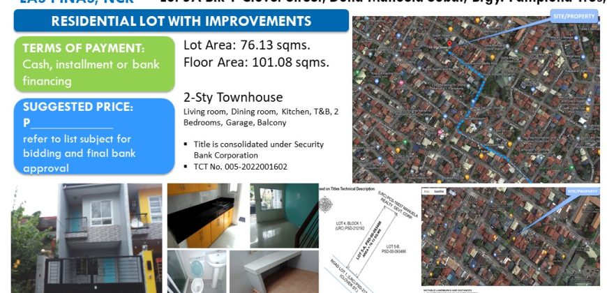 Foreclosed House and Lot in Las Pinas City, Metro Manila – Doña Manuela Subd. · Lot 5A Blk 1 (Security Bank)