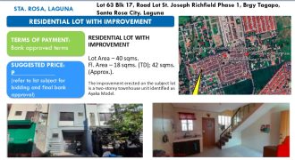 Foreclosed House and Lot in Laguna, South Luzon – Road Lot St. Joseph Richfield Phase 1 (Security Bank)